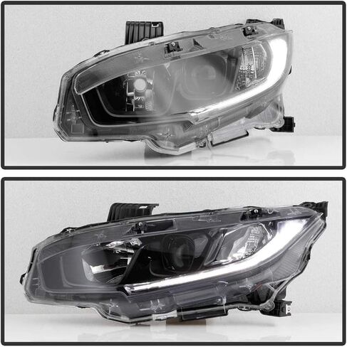 Black Housing Headlight Assembly w/LED DRL Compatible with 2016-2021 Honda Civic Halogen Headlamps Driver and Passenger Side in Saudi Arabia