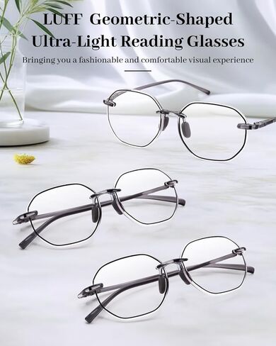 LUFF 3 Pack Rimless Reading Glasses Men Women- Comfortable Frameless Reader Lightweight TR90 Blue Light Blocking Eyeglasses in Kuwait