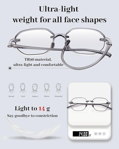 LUFF 3 Pack Rimless Reading Glasses Men Women- Comfortable Frameless Reader Lightweight TR90 Blue Light Blocking Eyeglasses in Kuwait