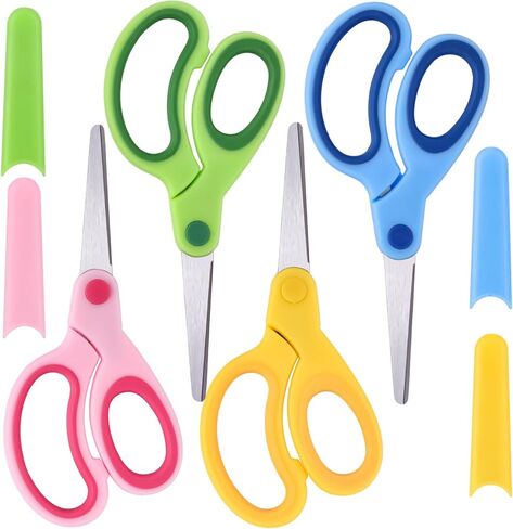 Safety Scissors, 4 PCS Blunt Tip School Shears with Comfort Grip & Steel Blades, Includes Protective Case, Paper Cutting, Art Craft in Saudi Arabia