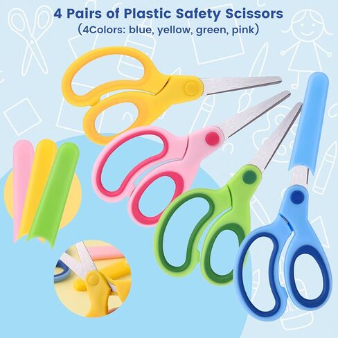 Safety Scissors, 4 PCS Blunt Tip School Shears with Comfort Grip & Steel Blades, Includes Protective Case, Paper Cutting, Art Craft in Saudi Arabia