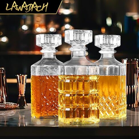 Liquor Decanters Whiskey Decanter Set of 3 Glass Alcohol Bottle for Tequila, Brandy and Vodka Unique Liquor Bar and Party Decorations (28oz*2, 31oz*1) in Saudi Arabia