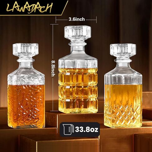 Liquor Decanters Whiskey Decanter Set of 3 Glass Alcohol Bottle for Tequila, Brandy and Vodka Unique Liquor Bar and Party Decorations (28oz*2, 31oz*1) in Saudi Arabia