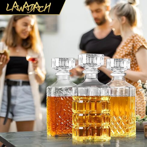 Liquor Decanters Whiskey Decanter Set of 3 Glass Alcohol Bottle for Tequila, Brandy and Vodka Unique Liquor Bar and Party Decorations (28oz*2, 31oz*1) in Saudi Arabia