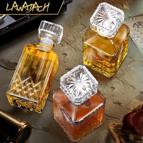 Liquor Decanters Whiskey Decanter Set of 3 Glass Alcohol Bottle for Tequila, Brandy and Vodka Unique Liquor Bar and Party Decorations (28oz*2, 31oz*1) in Saudi Arabia