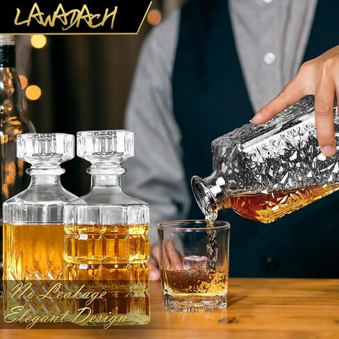 Liquor Decanters Whiskey Decanter Set of 3 Glass Alcohol Bottle for Tequila, Brandy and Vodka Unique Liquor Bar and Party Decorations (28oz*2, 31oz*1) in Saudi Arabia