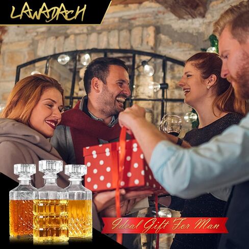 Liquor Decanters Whiskey Decanter Set of 3 Glass Alcohol Bottle for Tequila, Brandy and Vodka Unique Liquor Bar and Party Decorations (28oz*2, 31oz*1) in Saudi Arabia