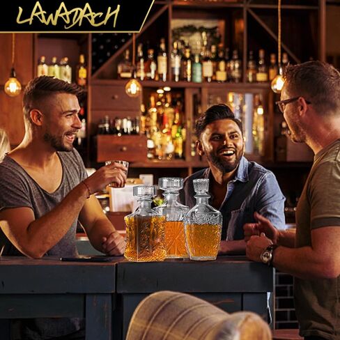 Liquor Decanters Whiskey Decanter Set of 3 Glass Alcohol Bottle for Tequila, Brandy and Vodka Unique Liquor Bar and Party Decorations (28oz*2, 31oz*1) in Saudi Arabia