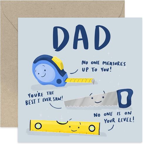 Old English Co. No One Measures Up To You Card for Dad - Birthday Card for Dad - Fun Birthday Greeting Card for Him Men - Fun DIY Tools Pun Card from Son Daughter | Blank Inside with Envelope in Saudi Arabia