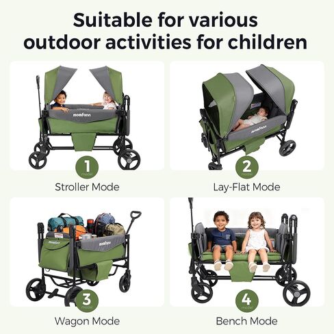 عربة أطفال لطفلين، عربة أطفال قابلة للطي مع مظلة، منظم للآباء لجميع التضاريس، مقبض قابل للتعديل وقضيب سحب عربة أطفال للرضع والأطفال الصغار، أزرق لافندر in Kuwait