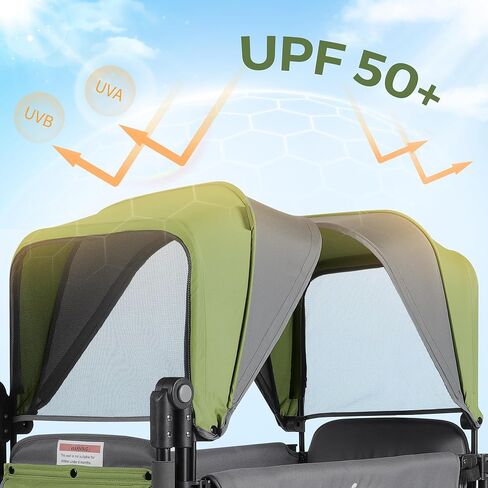 عربة أطفال لطفلين، عربة أطفال قابلة للطي مع مظلة، منظم للآباء لجميع التضاريس، مقبض قابل للتعديل وقضيب سحب عربة أطفال للرضع والأطفال الصغار، أزرق لافندر in Kuwait