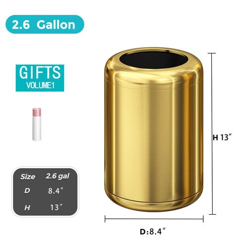 10L/2.6Gallon Small Gold Bathroom Trash Can,Brushed Gold Bathroom Garbage Can，Brass Trash Can for Bathroom,Vanity Bedroom,Hotel,Dressing Room，Rv, Store (135 Gold) in Saudi Arabia