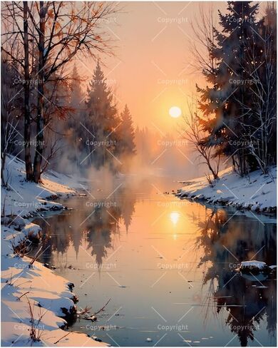 Nature Scene Paint by Numbers Kit for Adults - DIY Misty Winter River at Dawn Painting on Canvas, Acrylic Paint Set, Suitable for Beginners, Art for Home Decoration or Gifts(16X20IN Framed) in Saudi Arabia