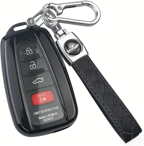 for Toyota Key Fob Cover with Leather Keychain,Premium TPU Wrap-Around Remote Case Compatible with Toyota Avalon Highlander Corolla RAV4 C-HR Camry 86/GT86 (Black) in Kuwait