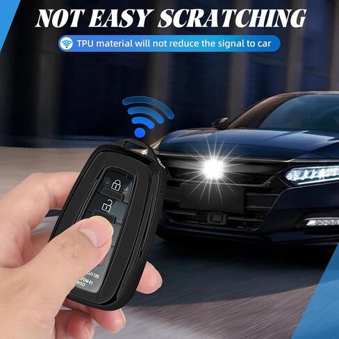 for Toyota Key Fob Cover with Leather Keychain,Premium TPU Wrap-Around Remote Case Compatible with Toyota Avalon Highlander Corolla RAV4 C-HR Camry 86/GT86 (Black) in Kuwait