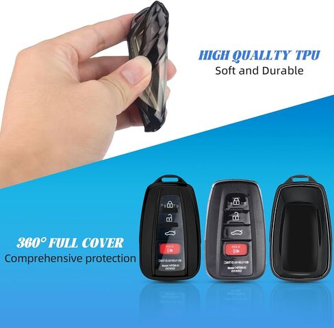 for Toyota Key Fob Cover with Leather Keychain,Premium TPU Wrap-Around Remote Case Compatible with Toyota Avalon Highlander Corolla RAV4 C-HR Camry 86/GT86 (Black) in Kuwait