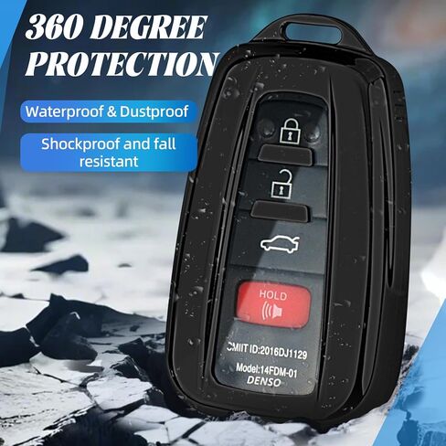 for Toyota Key Fob Cover with Leather Keychain,Premium TPU Wrap-Around Remote Case Compatible with Toyota Avalon Highlander Corolla RAV4 C-HR Camry 86/GT86 (Black) in Kuwait