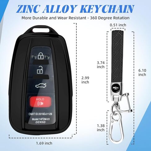 for Toyota Key Fob Cover with Leather Keychain,Premium TPU Wrap-Around Remote Case Compatible with Toyota Avalon Highlander Corolla RAV4 C-HR Camry 86/GT86 (Black) in Kuwait
