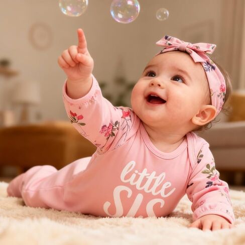 AMAWMW Newborn Baby Girl Little Sister Sleeper Gown Stripe Long Sleeve Nightgown Pajamas Gifts Stuff Essential Outfit in Kuwait