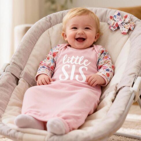 AMAWMW Newborn Baby Girl Little Sister Sleeper Gown Stripe Long Sleeve Nightgown Pajamas Gifts Stuff Essential Outfit in Kuwait