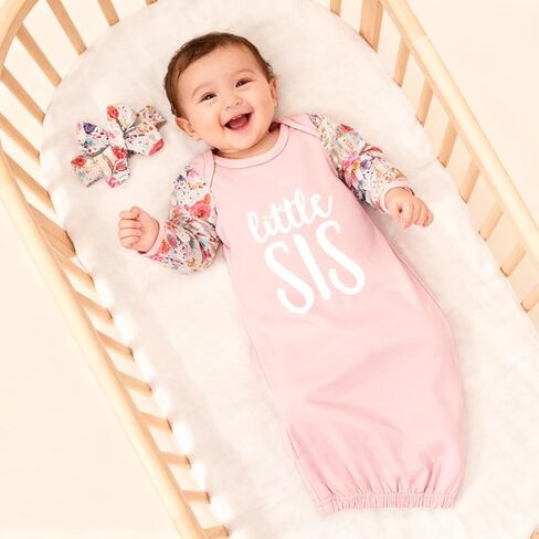 AMAWMW Newborn Baby Girl Little Sister Sleeper Gown Stripe Long Sleeve Nightgown Pajamas Gifts Stuff Essential Outfit in Kuwait