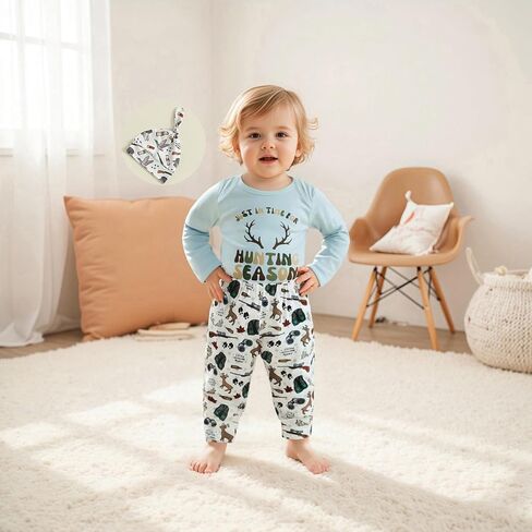 Baby Boy Girl Hunting Outfits Long Sleeve Daddy's Future Hunting Buddy Romper Deer Pants Hat Coming Home Outfit in Kuwait