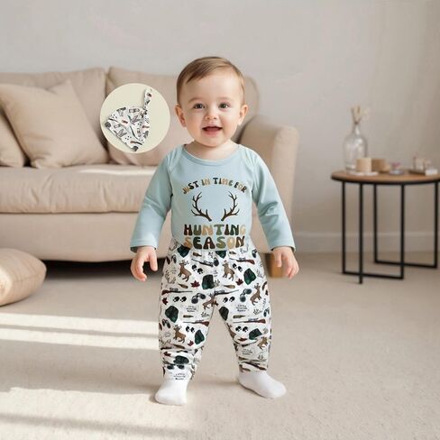 Baby Boy Girl Hunting Outfits Long Sleeve Daddy's Future Hunting Buddy Romper Deer Pants Hat Coming Home Outfit in Kuwait