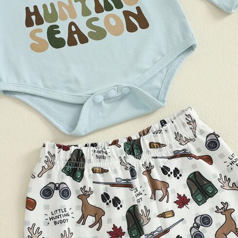 Baby Boy Girl Hunting Outfits Long Sleeve Daddy's Future Hunting Buddy Romper Deer Pants Hat Coming Home Outfit in Kuwait
