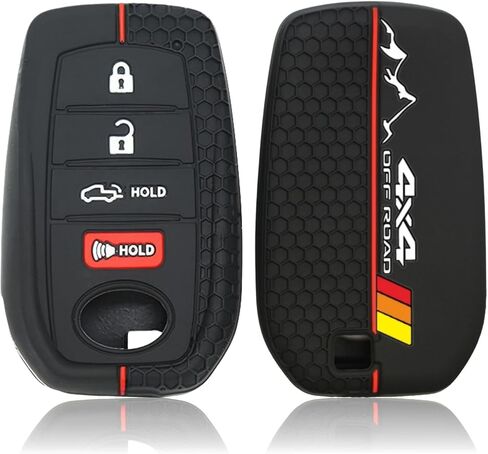 Tri-Color Silicone 3 Racing Stripes /// Trimed Key Fob Cover for T-o-y-o-t-a Car Accessories (B+Chain) in Saudi Arabia
