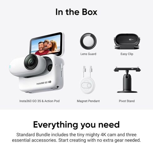 Insta360 GO 3S - 64 GB Black 4K Tiny Portable Vlogging Camera, Hands-Free POVs, Mount Anywhere, Stabilization, 140 Min Battery Life, 10m Waterproof, Apple Find My, Pet POV in Kuwait