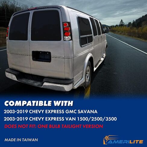مجموعة المصابيح الخلفية الهالوجين AmeriLite مع مجموعة استبدال مصابيح الفرامل لسيارة 2003-2019 Chevy Express/GMC Savana Van Euro - جانب الركاب والسائق، مجموعة مصابيح السيارة، أسود in Saudi Arabia
