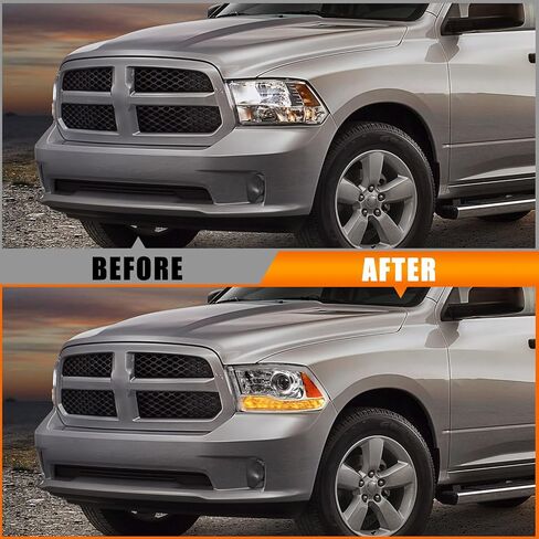 مجموعة المصابيح الأمامية مناسبة لنماذج أجهزة العرض Dodge Ram 1500 2500 3500 2013-2018 ونماذج الحزم الرباعية 2009-2018 استبدال المصابيح الأمامية الهالوجين مع LED DRL (مبيت الكروم) in Saudi Arabia