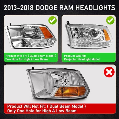 مجموعة المصابيح الأمامية مناسبة لنماذج أجهزة العرض Dodge Ram 1500 2500 3500 2013-2018 ونماذج الحزم الرباعية 2009-2018 استبدال المصابيح الأمامية الهالوجين مع LED DRL (مبيت الكروم) in Saudi Arabia
