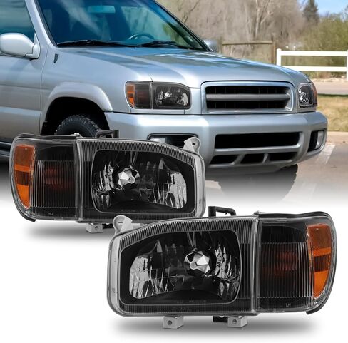 AKKON - Fit 1999 2000 2001 2002 2003 2004 Nissan Pathfinder 99-04 نوع هالوجين مع زاوية 4 قطع مصابيح أمامية طراز OE أسود in Kuwait