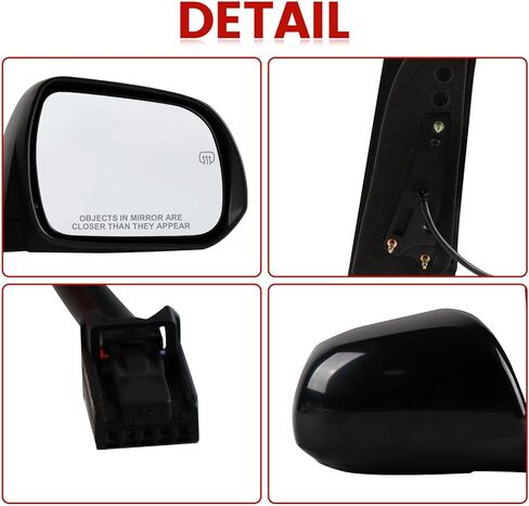 مرآة جانبية للركاب متوافقة مع 2011-2014 Toyota Sienna 5Pins مع زجاج كهربائي ساخن يدويًا قابل للطي باللون الأسود ومرايا الرؤية الجانبية اليمنى استبدال TO1321265 in Kuwait
