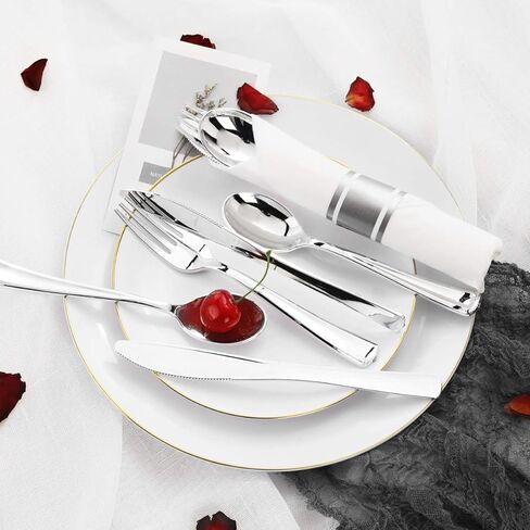 Supernal 60 Pack Gold Plastic Silverware,Rolled Plastic Silverware,Pre Wrapped Gold Silverware with Black Napkins,Heavy Duty Plastic Cutlery,Plastic Forks and Spoons,Rolled Gold Plastic Cutlery in Kuwait