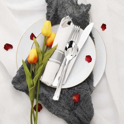 Supernal 60 Pack Gold Plastic Silverware,Rolled Plastic Silverware,Pre Wrapped Gold Silverware with Black Napkins,Heavy Duty Plastic Cutlery,Plastic Forks and Spoons,Rolled Gold Plastic Cutlery in Kuwait