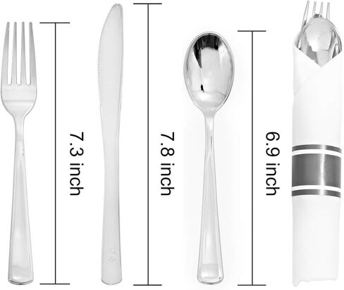Supernal 60 Pack Gold Plastic Silverware,Rolled Plastic Silverware,Pre Wrapped Gold Silverware with Black Napkins,Heavy Duty Plastic Cutlery,Plastic Forks and Spoons,Rolled Gold Plastic Cutlery in Kuwait