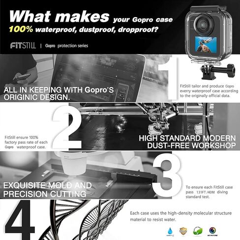 FitStill Waterproof Case for Go Pro Max Action Camera, Underwater Diving Protective Shell 45M with Touchscreen Bracket Accessories in Saudi Arabia