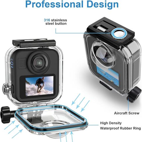 FitStill Waterproof Case for Go Pro Max Action Camera, Underwater Diving Protective Shell 45M with Touchscreen Bracket Accessories in Saudi Arabia