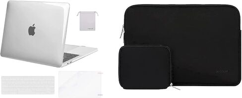 MOSISO Compatible with MacBook Pro 13 inch Case 2016-2020 Release A2338 M1 A2289 A2251 A2159 A1989 A1706 A1708, Hard Shell&Neoprene Bag&Keyboard Skin&Screen Protector&Storage Bag, Crystal Clear&Black in Saudi Arabia