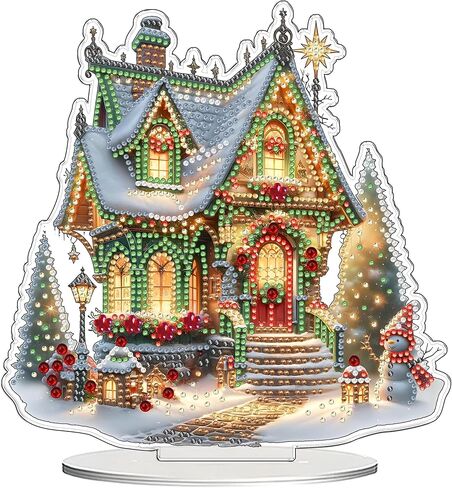 JJFox DIY 5D Tabletop Diamond Art Painting Kit， Desktop Ornament Special Shaped Rhinestone Desk Placement Ornament，Home Office Stand Up Gem Painting Craft Kit，Gift (Christmas House-2) in Saudi Arabia