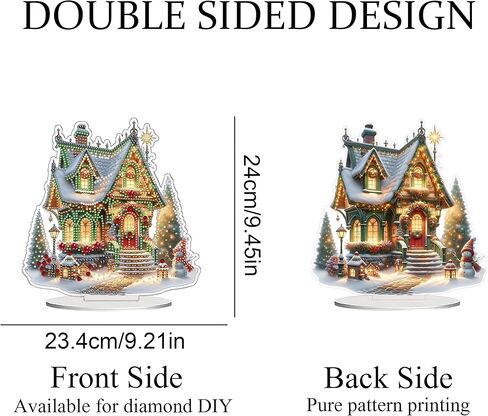 JJFox DIY 5D Tabletop Diamond Art Painting Kit， Desktop Ornament Special Shaped Rhinestone Desk Placement Ornament，Home Office Stand Up Gem Painting Craft Kit，Gift (Christmas House-2) in Saudi Arabia