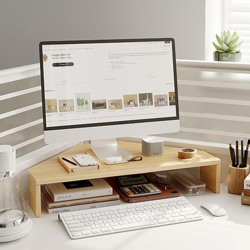 حامل كمبيوتر زاوية مثلثة من ROYUMI، حامل شاشة زاوية المكتب مع مساحة تخزين، لوحة مفاتيح وماوس، حامل شاشة منظم مساحة العمل المكتبية (طبيعي، ارتفاع - 8 سم) in Kuwait