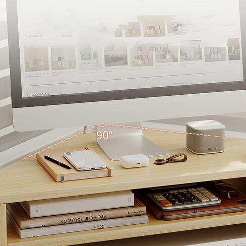 حامل كمبيوتر زاوية مثلثة من ROYUMI، حامل شاشة زاوية المكتب مع مساحة تخزين، لوحة مفاتيح وماوس، حامل شاشة منظم مساحة العمل المكتبية (طبيعي، ارتفاع - 8 سم) in Kuwait