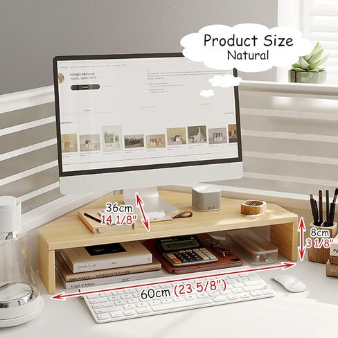 حامل كمبيوتر زاوية مثلثة من ROYUMI، حامل شاشة زاوية المكتب مع مساحة تخزين، لوحة مفاتيح وماوس، حامل شاشة منظم مساحة العمل المكتبية (طبيعي، ارتفاع - 8 سم) in Kuwait