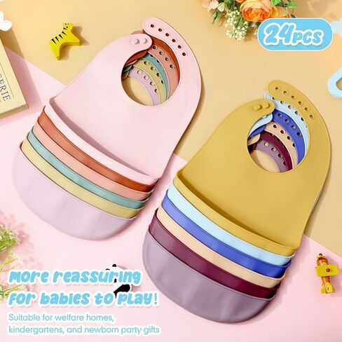 Mepase 12 Pcs Silicone Bibs Waterproof Silicone Baby Bibs Soft Adjustable Baby Feeding Bib Unisex Baby Eating Supplies (Bright Color) in Kuwait