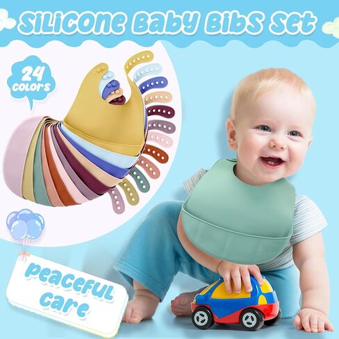 Mepase 12 Pcs Silicone Bibs Waterproof Silicone Baby Bibs Soft Adjustable Baby Feeding Bib Unisex Baby Eating Supplies (Bright Color) in Kuwait