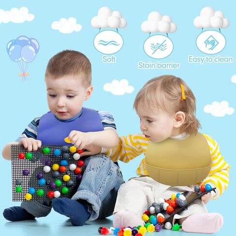 Mepase 12 Pcs Silicone Bibs Waterproof Silicone Baby Bibs Soft Adjustable Baby Feeding Bib Unisex Baby Eating Supplies (Bright Color) in Kuwait