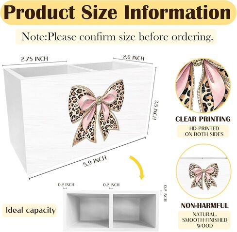 Leopard Coquette Bow Pen Holder for Desk, Pink and Cheetah Print Pencil Organizer, Preppy Trendy Leopard Bow Wooden Box Sign Desk Decor for Girls Bedroom Home Decoration in Saudi Arabia